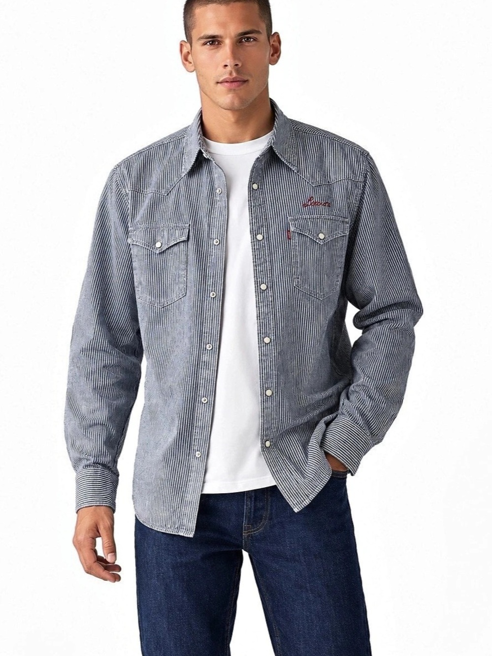 NWT! Levi's Western Snap Shirt Men's Striped Button Down